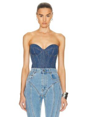 fleur du mal Denim Bustier in Medium Wash Denim 2 New Womens Corset Tank Top